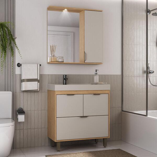 Gabinete De Banheiro Com Cuba E Espelheira Com Led 79,5cm Mul