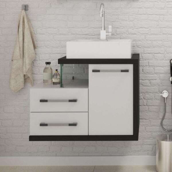 Gabinete De Banheiro Com Cuba Q39 Wood 1 Pt 2 Gv Branco E Pre