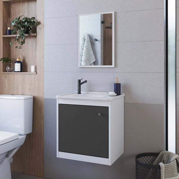 Gabinete De Banheiro Com Espelheira Arizona 44cm Com Pia Embu