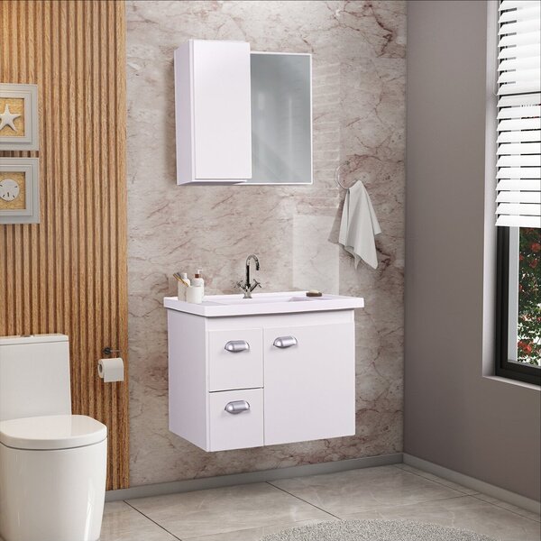 Gabinete De Banheiro Com Espelheira Kit Campinas 60cm Branco