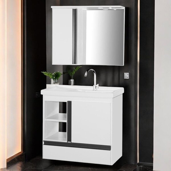 Gabinete De Banheiro Com Espelheira Kit Macapá 60cm Branco