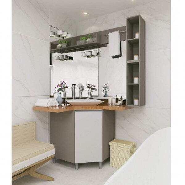 Gabinete De Banheiro Com Nicho Sem Cuba E Painel Porta Utensí