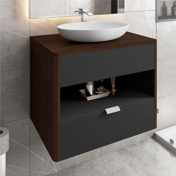 Gabinete De Banheiro Copenhague Preto Fosco Nogal