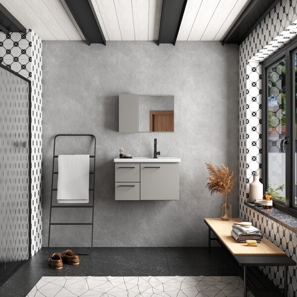 Gabinete De Banheiro Montado Em Aço Cinza 60cm C/ Lavatório R