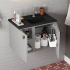 Gabinete De Banheiro Montado Em Aço Cinza C/ Lavatório Preto