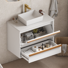 Gabinete De Banheiro Montado Em Madeira Branco C/ Tampo 80cm