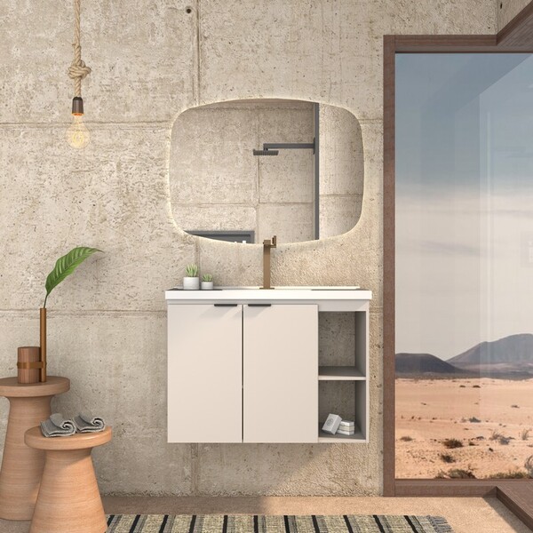 Gabinete De Banheiro Montado Em Madeira Nude 80cm Aster C/ La