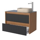 Gabinete De Banheiro Montado Em Madeira Ripada Preto/jequitib