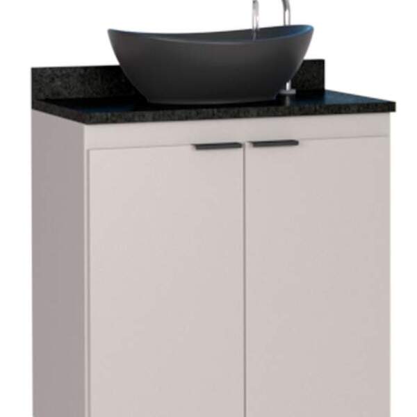 Gabinete De Banheiro Nude Em Madeira Com Tampo Em Granito E S