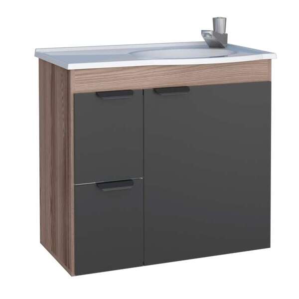 Gabinete De Banheiro Preto E Tamarindo Em Madeira Com Lavatór