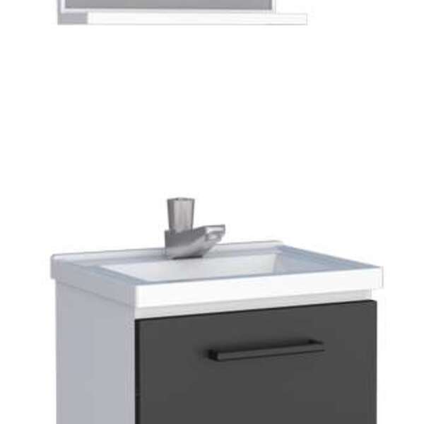 Gabinete De Banheiro Preto Em Aço Com Espelheira E Lavatório