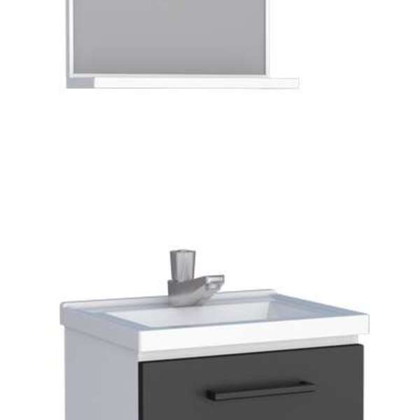 Gabinete De Banheiro Preto Em Aço Com Espelheira E Lavatório