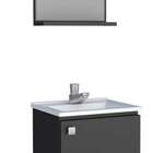 Gabinete De Banheiro Preto Em Aço Com Espelheira E Lavatório