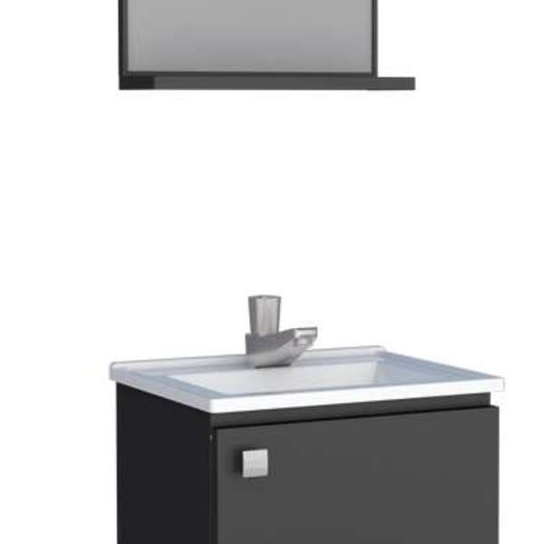 Gabinete De Banheiro Preto Em Aço Com Espelheira E Lavatório