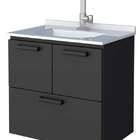 Gabinete De Banheiro Preto Em Aço Com Lavatório Em Louça Isis