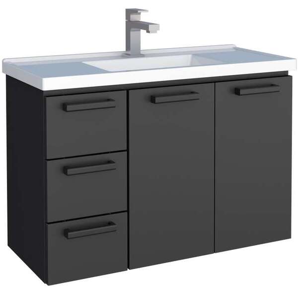 Gabinete De Banheiro Preto Em Aço Com Lavatório Sintético Dam