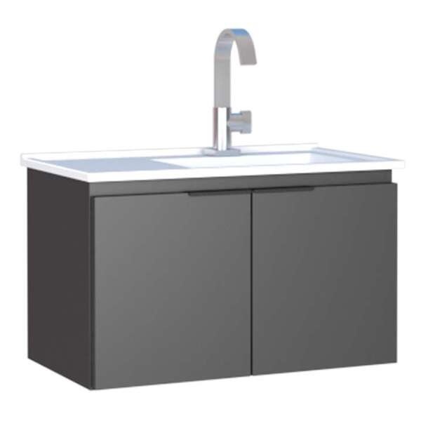 Gabinete De Banheiro Preto Em Aço Com Lavatório Sintético Par