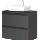 Gabinete De Banheiro Preto Em Aço Com Tampo De Vidro Sem Cuba