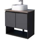 Gabinete De Banheiro Preto Em Aço Com Tampo Mdf E Porta Vidro