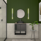 Gabinete De Banheiro Preto Em Aço Com Tampo Mdf E Porta Vidro