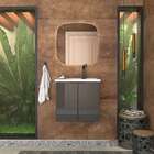 Gabinete De Banheiro Preto Em Aço Porta De Vidro E Lavatório