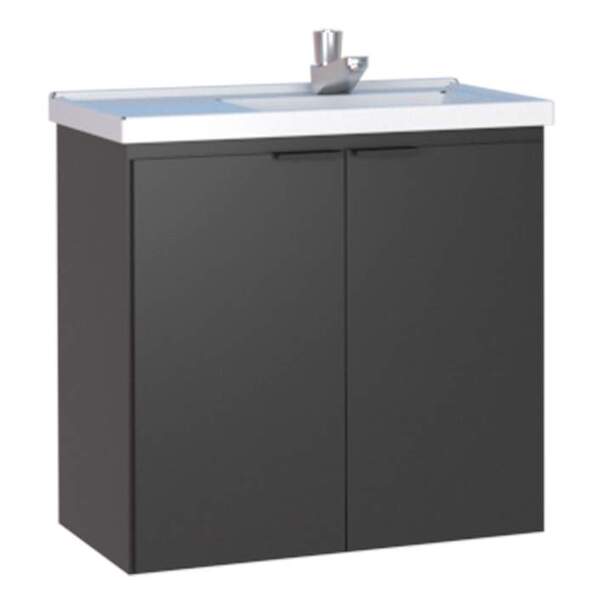 Gabinete De Banheiro Preto Em Madeira Com Lavatório Aster 60