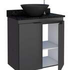 Gabinete De Banheiro Preto Em Madeira Com Tampo Em Granito E