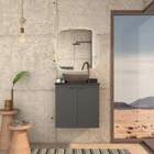 Gabinete De Banheiro Preto Em Madeira Com Tampo Em Granito E