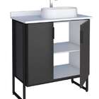 Gabinete De Banheiro Preto Em Madeira Com Tampo Em Porcelanat