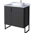 Gabinete De Banheiro Preto Em Madeira Com Tampo Em Porcelanat