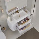 Gabinete De Banheiro Ripado 100cm C/ Curvo Cuba E Espelheira