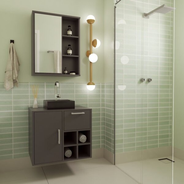 Gabinete De Banheiro Suspenso 68cm Com Balcão 1 Porta 1 Gavet