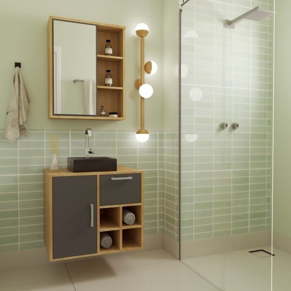 Gabinete De Banheiro Suspenso 68cm Com Balcão 1 Porta 1 Gavet