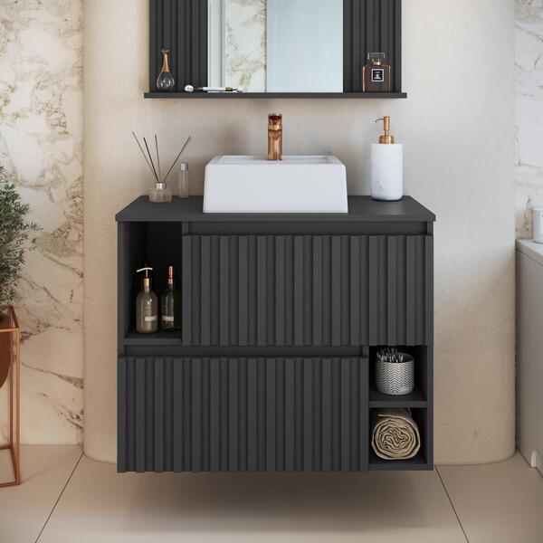 Gabinete De Banheiro Suspenso 75cm Luiza Com 02 Portas Bascul