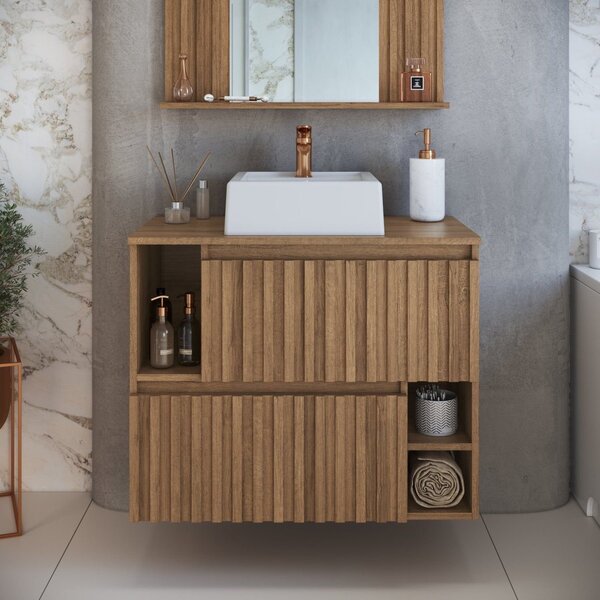 Gabinete De Banheiro Suspenso 75cm Luiza Com 2 Portas Bascula