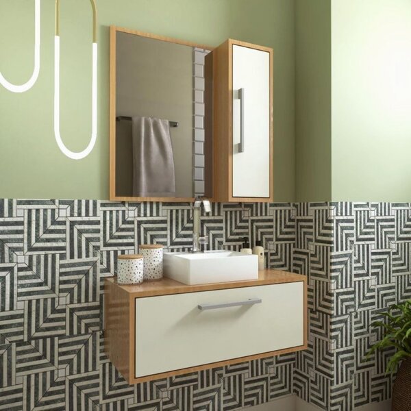 Gabinete De Banheiro Suspenso 80cm Alice Com Espelheira 01 Po