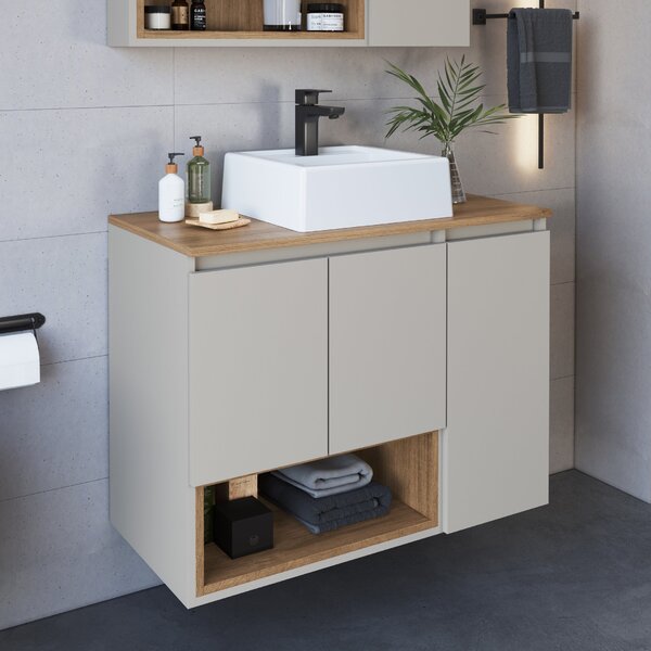 Gabinete De Banheiro Suspenso 80cm Cecília Com 3 Portas E 1 N