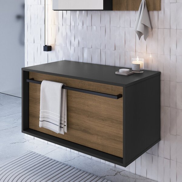 Gabinete De Banheiro Suspenso 80cm Com 1 Gavetão Puxador Toal