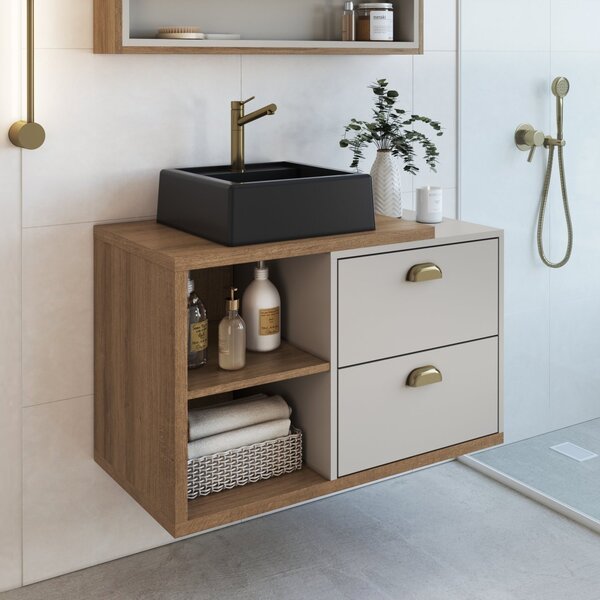 Gabinete De Banheiro Suspenso 80cm Helena Com 2 Gavetas E Cub