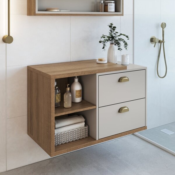 Gabinete De Banheiro Suspenso 80cm Helena Com 2 Gavetas Sem C