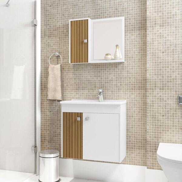 Gabinete De Banheiro Suspenso Com Cuba E Espelheira Multimóve