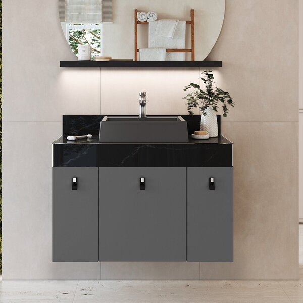 Gabinete De Banheiro Toucador Nicole 80 Tampo Cinza