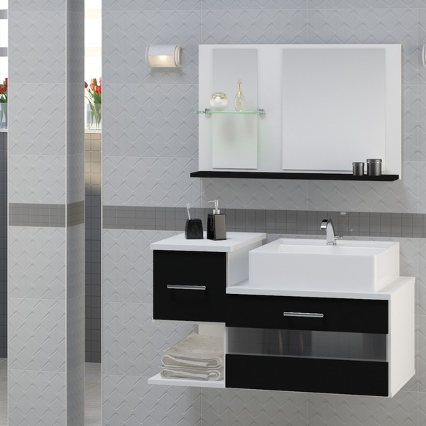 Gabinete De Banheiro Tróia Preto Completo