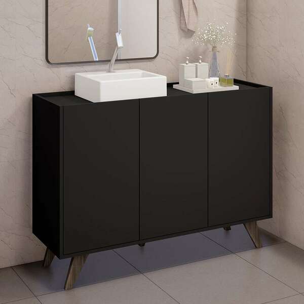 Gabinete De Banheito Atlanta 3 Pt Preto