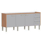 Gabinete de Cozinha 3 Portas 3 Gavetas 194x87x50,5cm Madeira Nude Ibis Cozimax
