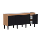 Gabinete de Cozinha 3 Portas 2 Gavetas 194x87x50,5cm Madeira Preto Sabiá Cozimax