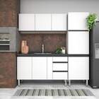 Gabinete De Cozinha Branco Em Aço 146cm Com Puxador Preto Gai