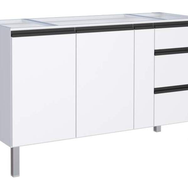 Gabinete De Cozinha Branco Em Aço 146cm Com Puxador Preto Gai