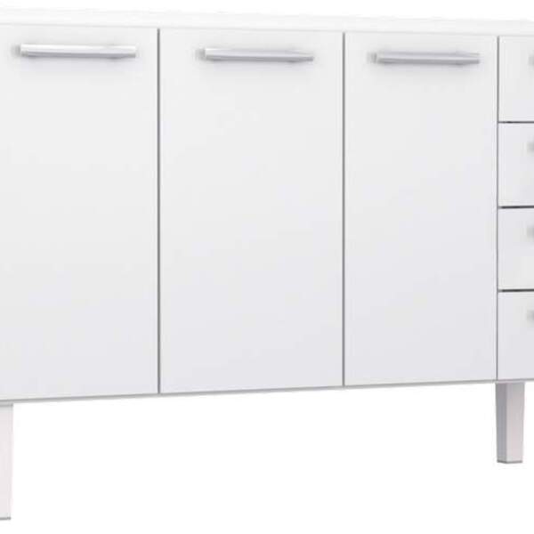 Gabinete De Cozinha Branco Em Aço Montado 134cm 4 Gavetas Ven