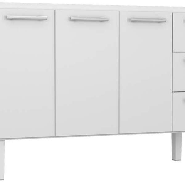 Gabinete De Cozinha Branco Em Aço Montado 153cm 3 Gavetas Ven